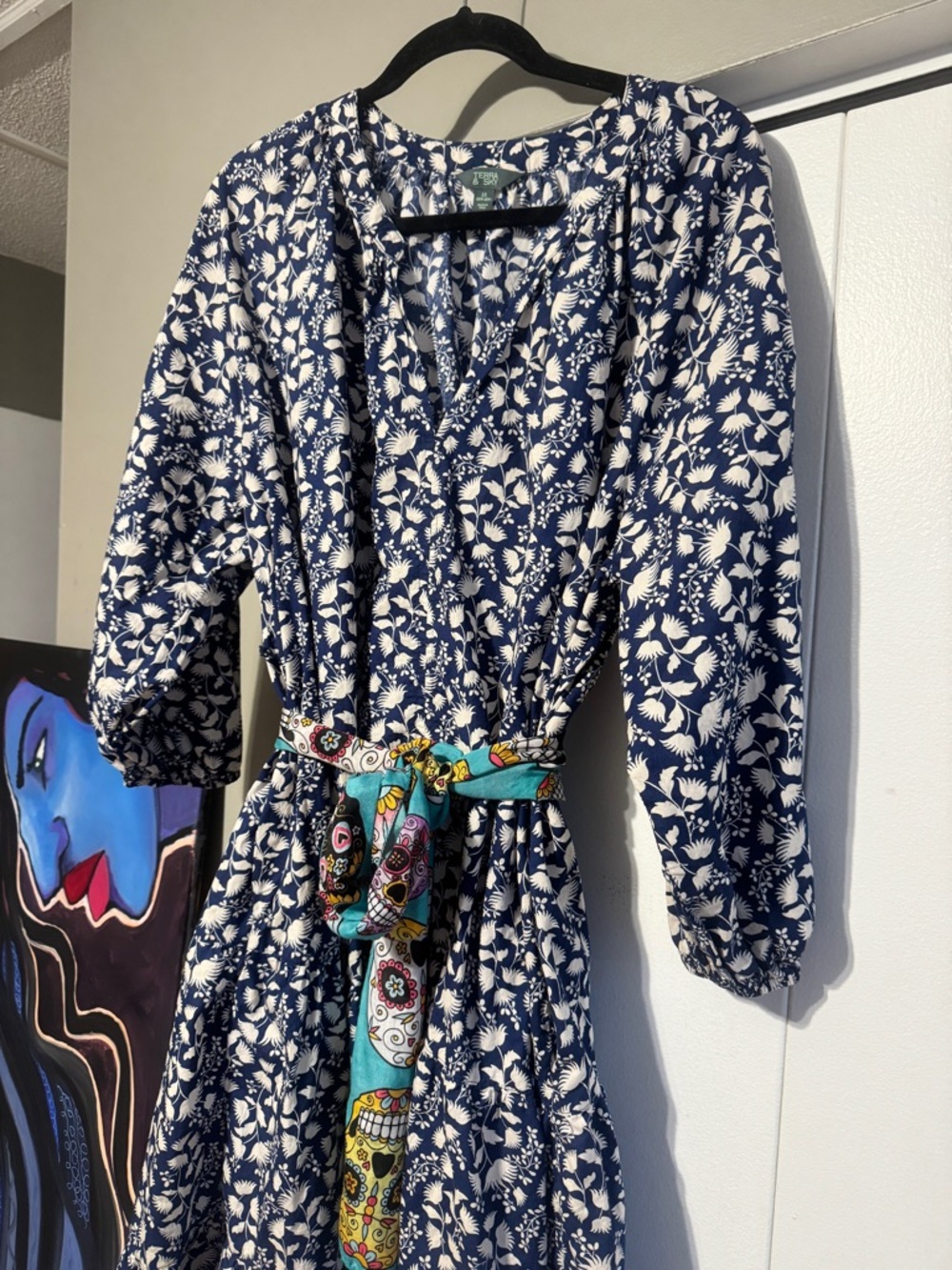 ✨ Terra & Sky Navy Floral Tiered Maxi Dress 2X (20W-22W) | Breezy Summer Boho - Picture 2 of 9